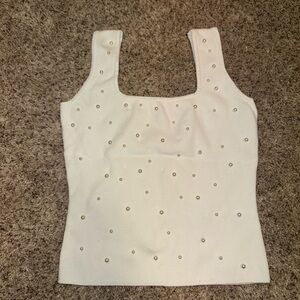 Elegant White Pearl-Embellished Women's Top